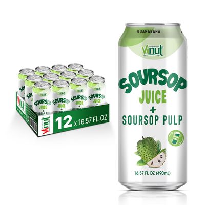 Vinut 100% Soursop Juice With Pulp (16.57 fl oz, Pack 12), No Sugar Added, Real Guanabana Soursop Graviola Drink, Fresh, Natural, Not from Concentrate (NFC)