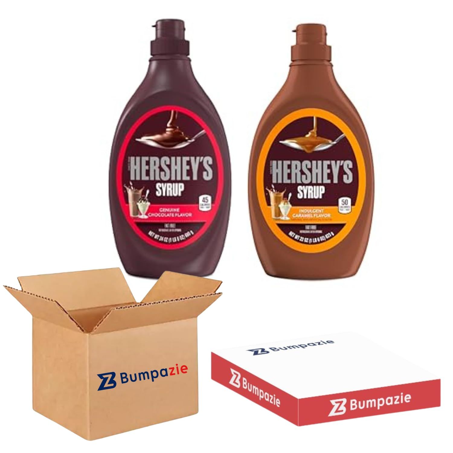 Bumpazie HERSHEY&#39;S 24 oz. Chocolate Syrup and HERSHEY&#39;S 22 oz. Caramel Syrup Bundle Pack and a customized Bumpazie Post it Notes 3x3 Pad, Great Reminder Sticky Notes, Fun Sticky Notes for Everyone