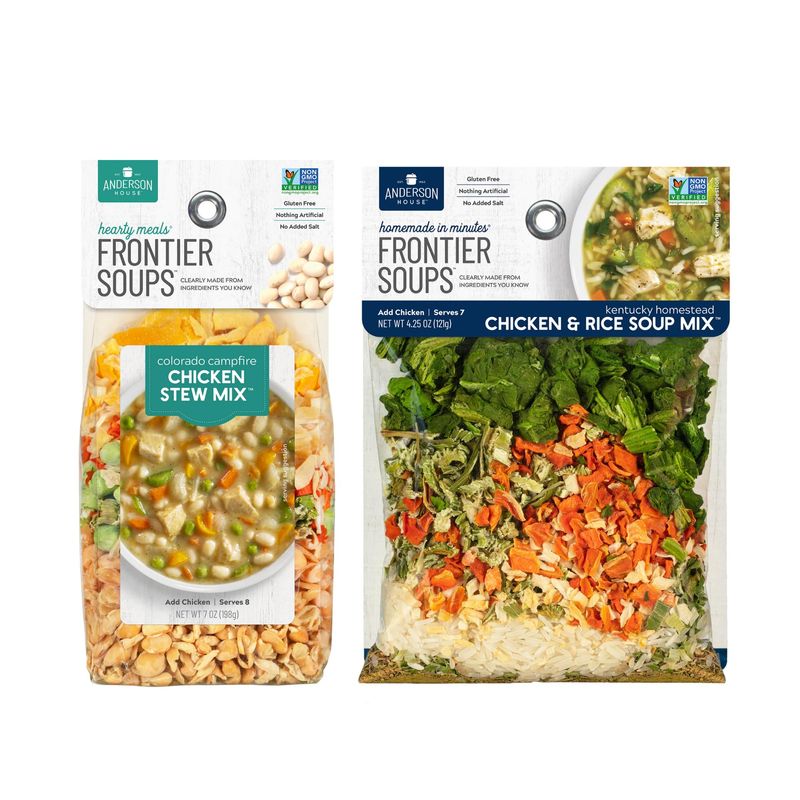 Anderson House Frontier Soups Combo Pack: (1) Colorado Campfire Chicken Stew, 7 oz and (1) Kentucky Homestead Chicken &amp; Rice, 4.25 oz