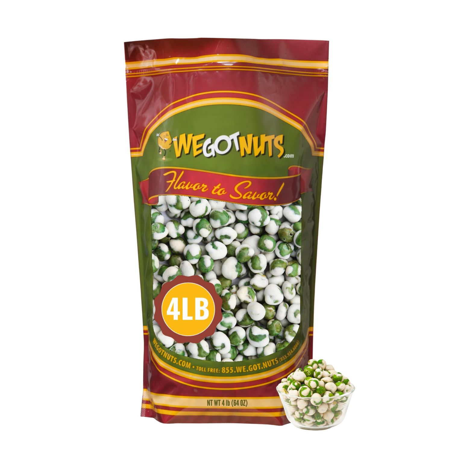 Green Wasabi Peas | 4 Pound Resealable Bag of Hot Wasabi Peas |Healthy and Fresh Pea Snacks | Kosher Friendly Green Wasabi Peas | Delicious Gourmet Dried Wasabi Green Peas| We Got Nuts.