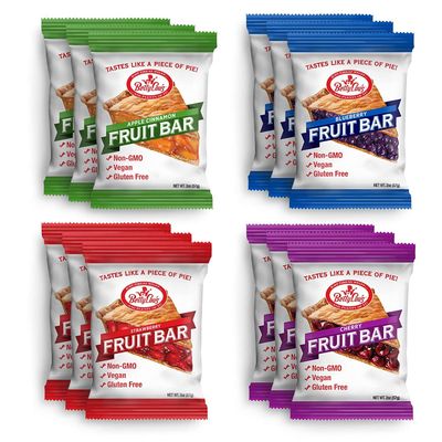 Betty Lou&#39;s Fruit Bars Variety Pack | Gluten Free Snacks for Adults and Kids | 4 Flavors of Vegan Breakfast &amp; Cereal Bars | Apple Cinnamon, Blueberry, Strawberry, and Cherry (12 Pack)