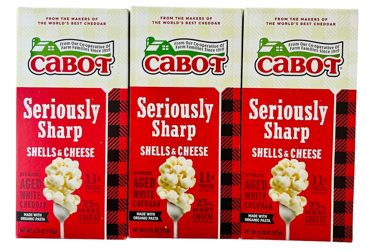 Cabot Macaroni &amp; Cheese Seriously Sharp Bundle: Includes Three 6.25 oz Boxes of Cabot Seriously Sharp Shells &amp; Premium Aged Cabot Cheddar Macaroni &amp; Cheese along with a Reusable Leftover Bag