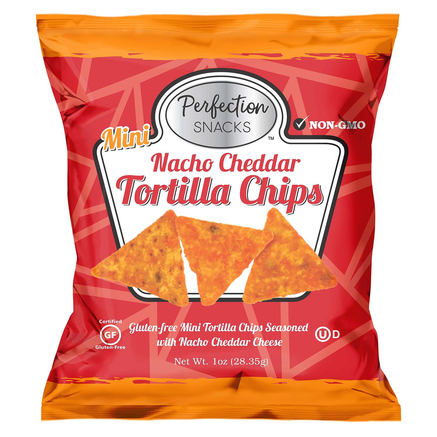 Perfection Snacks Gluten Free Mini Tortilla Chips (Nacho Cheddar, 1oz / 20ct)