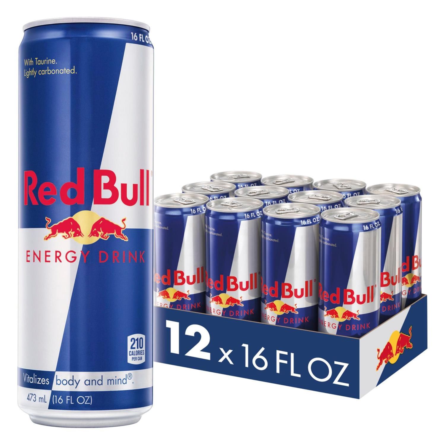 Red Bull Energy Drink with 151mg Caffeine plus Taurine &amp; B Vitamins, 16 Fl Oz, Pack of 12 Cans