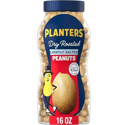 PLANTERS Lightly Salted Peanuts, Dry Roasted Nuts, Resealable Jar, Party Snacks, Plant-Based Protein, Snacking Nuts, Quick Snack for Adults, Kosher, Bulk Peanut, 16oz Jar (6 Pack)