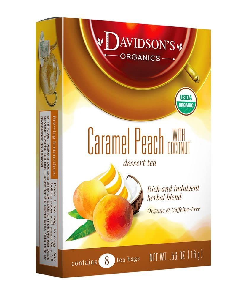Davidson&#39;s Organics, Caramel Peach with Coconut, 8-count Tea Bags, Pack of 12