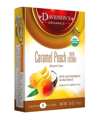 Davidson&#39;s Organics, Caramel Peach with Coconut, 8-count Tea Bags, Pack of 12