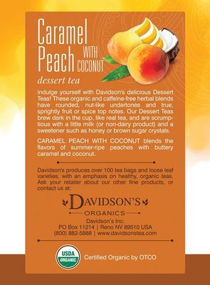 Davidson's Organics, Caramel Peach with Coconut, 8-count Tea Bags, Pack of 12