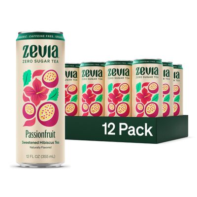 Zevia Organic Sugar Free Iced Tea, Caffeine Free Hibiscus Tea Passionfruit, 12 Ounce Cans (Pack of 12)