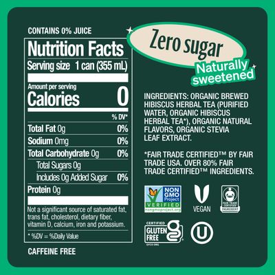 Zevia Organic Sugar Free Iced Tea, Caffeine Free Hibiscus Tea Passionfruit, 12 Ounce Cans (Pack of 12)
