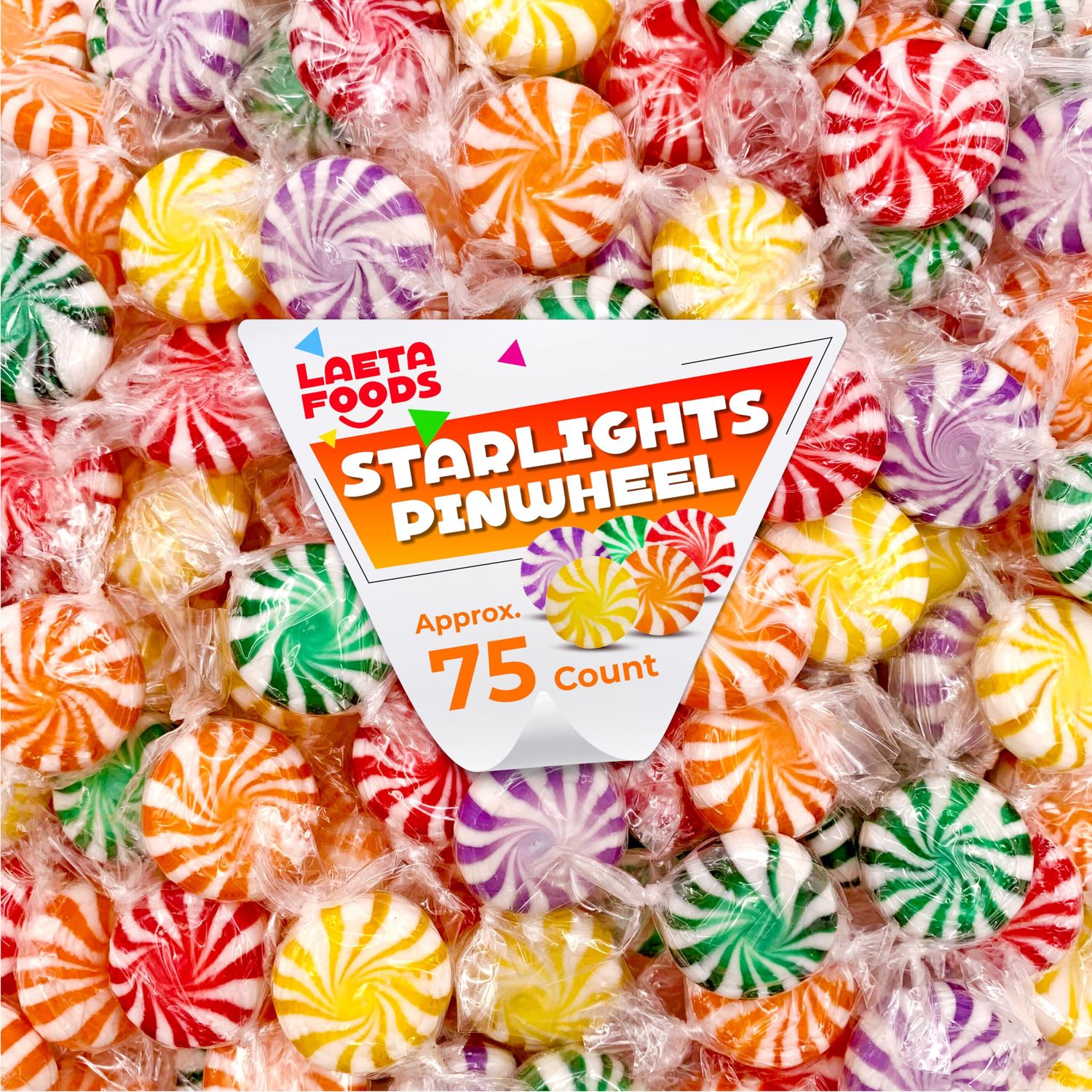 Pinwheel Starlights Hard Candy, Assorted Fruit Flavors (1 Pound Bag - Approx. 75 Count)