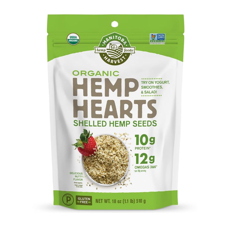 Manitoba Harvest Organic Hemp Seeds, 18oz; 10g Plant Based Protein and 12g Omega 3 &amp; 6 per Srv | smoothies, yogurt &amp; salad | Non-GMO, Vegan, Keto, Paleo, Gluten Free