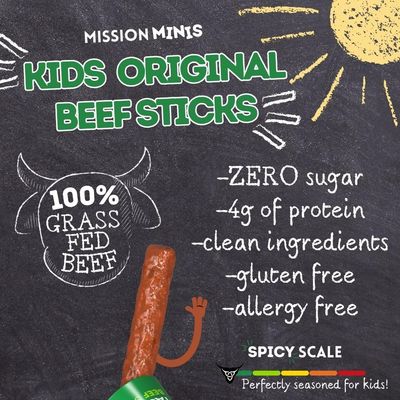 Mission Meats Kids Mini Beef Sticks - 100% Grass Fed Beef Sticks, Toddler Snacks, Healthy Snacks for Kids, Kids Meat Sticks, Paleo, Nut Free, Gluten Free Snacks, Non-GMO, 0.5oz, 24 Count (Pack of 1)