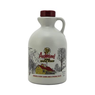 Anderson&#39;s Maple Syrup, Inc. Very Dark in 32 oz. plastic Jug brown