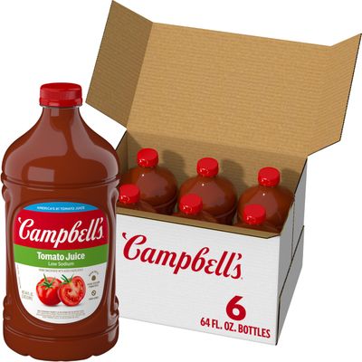 Campbell&#39;s Low Sodium 100% Tomato Juice, 64 fl oz Bottle (6 Pack)