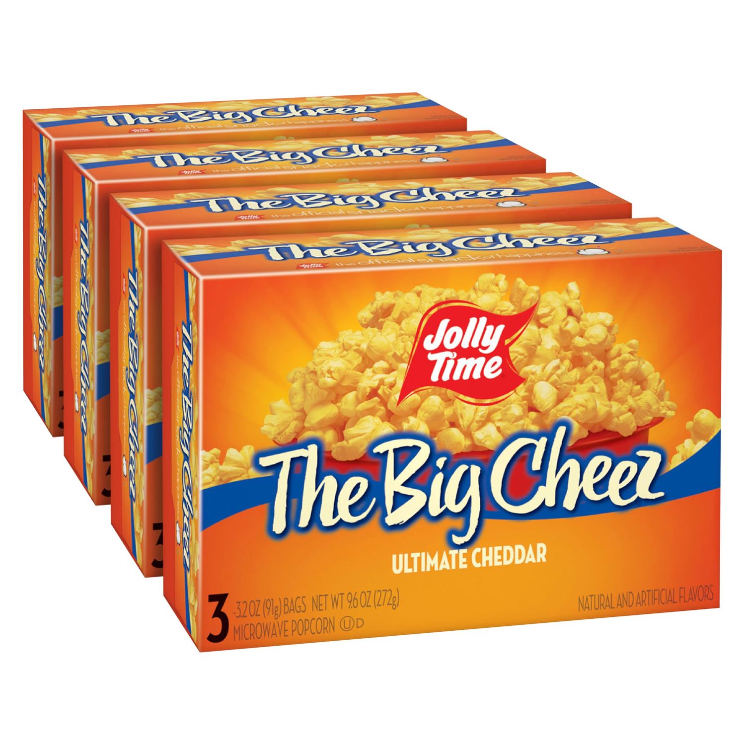 Jolly Time The Big Cheez, Cheddar Cheese Microwave Popcorn, 3.2oz Sharing Bag, 3 Bags Per Carton (The Big Cheez, 3.2 Ounce (Pack of 12))