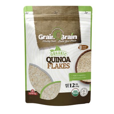 Grain Brain Organic Quinoa flakes (12 ounces) Gluten Free, Vegan plant BAsed , Whole Grain Cereal, Great oatmeal substitute, packed in resealable pouch bags