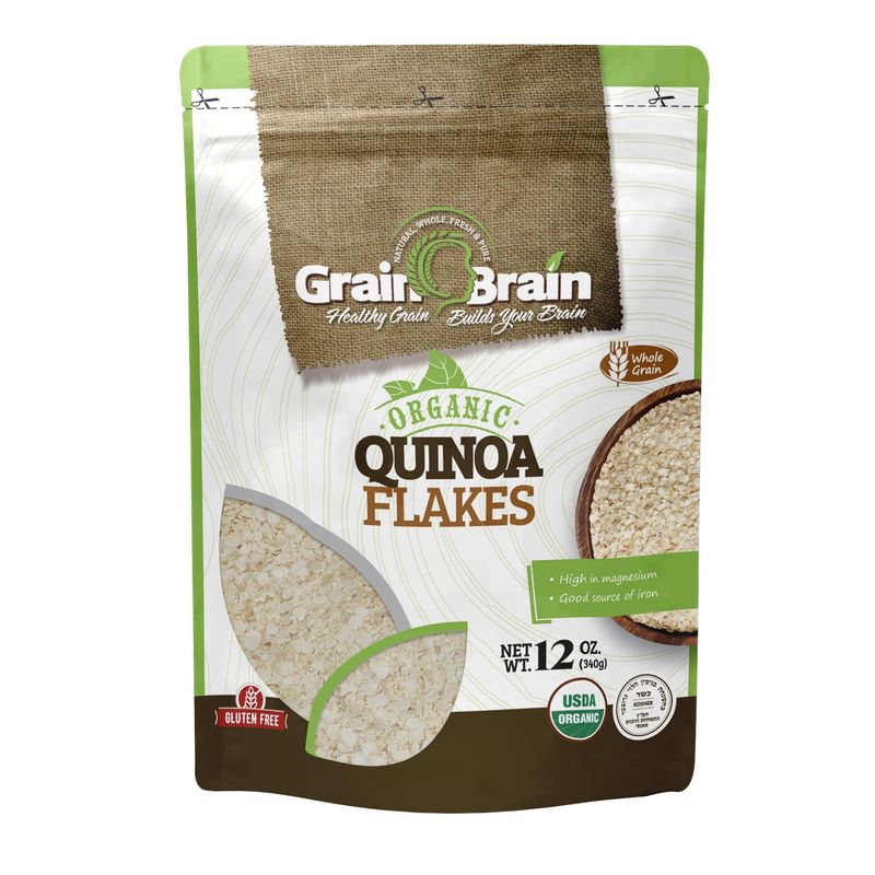 Grain Brain Organic Quinoa flakes (12 ounces) Gluten Free, Vegan plant BAsed , Whole Grain Cereal, Great oatmeal substitute, packed in resealable pouch bags