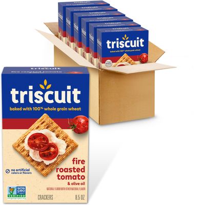 Triscuit Fire Roasted Tomato &amp; Olive Oil Whole Grain Wheat Crackers, 6 - 8.5 oz Boxes