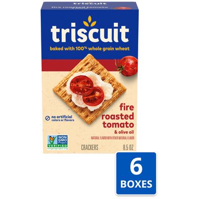 Triscuit Fire Roasted Tomato &amp; Olive Oil Whole Grain Wheat Crackers, 6 - 8.5 oz Boxes