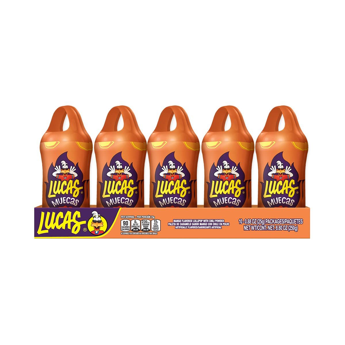 Lucas Muecas Lollipop Mango Flavor Candy, 0.96oz - 10 Pieces Pack for Treats, Snack, Parties, Piatas