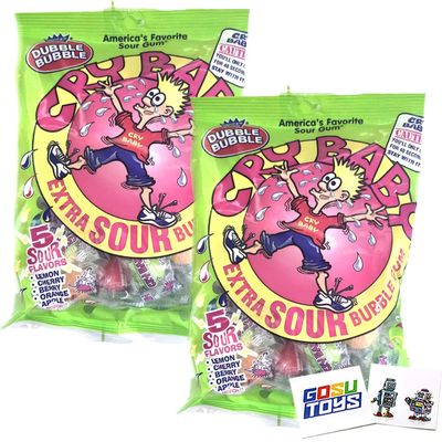 Cry Baby Extra Sour Bubble Gum Assorted Bag (2 Pack) with 2 Gosutoys Stickers