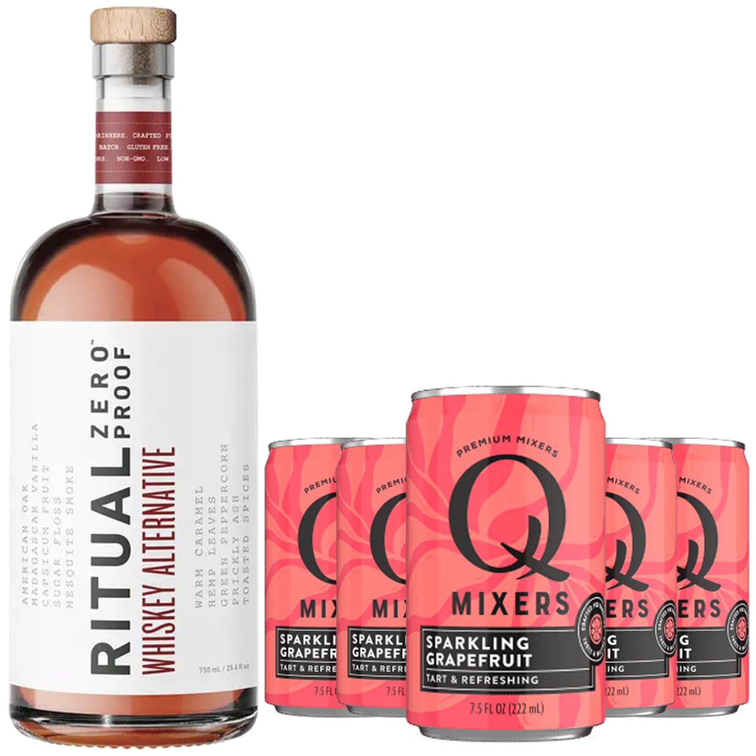 Ritual Zero Non-Alcoholic Whiskey Alternative with 5 Pack of Q Mixers Sparkling Grapefruit for your favorite Alcohol-Free Mixed Drink