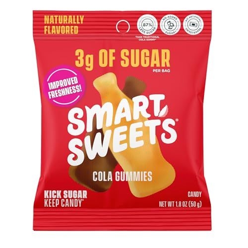 Smart Sweets Cola Gummies, 1.8oz (Pack of 12), Candy with Low Sugar (3g), Low Calorie (100), No Artificial Sweeteners, Vegan, Plant-Based, Gluten-Free, Healthy Snack for Kids &amp; Adults
