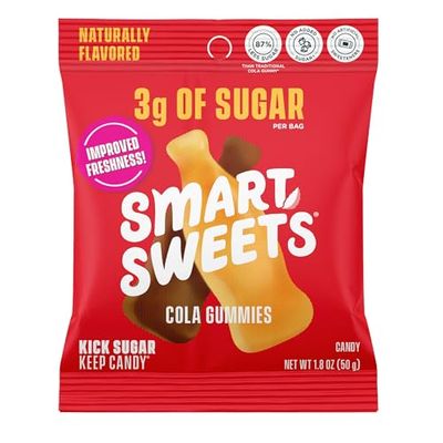 Smart Sweets Cola Gummies, 1.8oz (Pack of 12), Candy with Low Sugar (3g), Low Calorie (100), No Artificial Sweeteners, Vegan, Plant-Based, Gluten-Free, Healthy Snack for Kids &amp; Adults