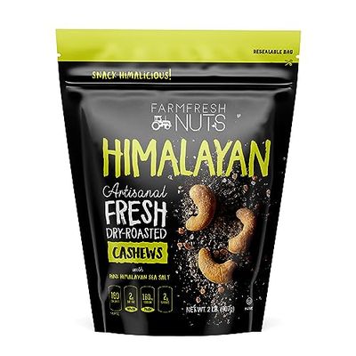 Dry Roasted Cashews Himalayan Salted (2 Lbs.) - Baked in Small Batches for Added Freshness - Oven Roasted to Perfection without Oil - Farm Fresh Nuts Brand