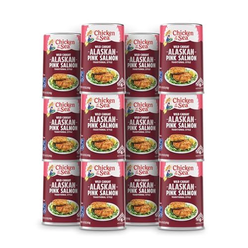 Chicken of the Sea Alaskan Pink Salmon, 14.75 Ounce Cans (Pack of 12), Wild Caught Canned Salmon, Traditional Style