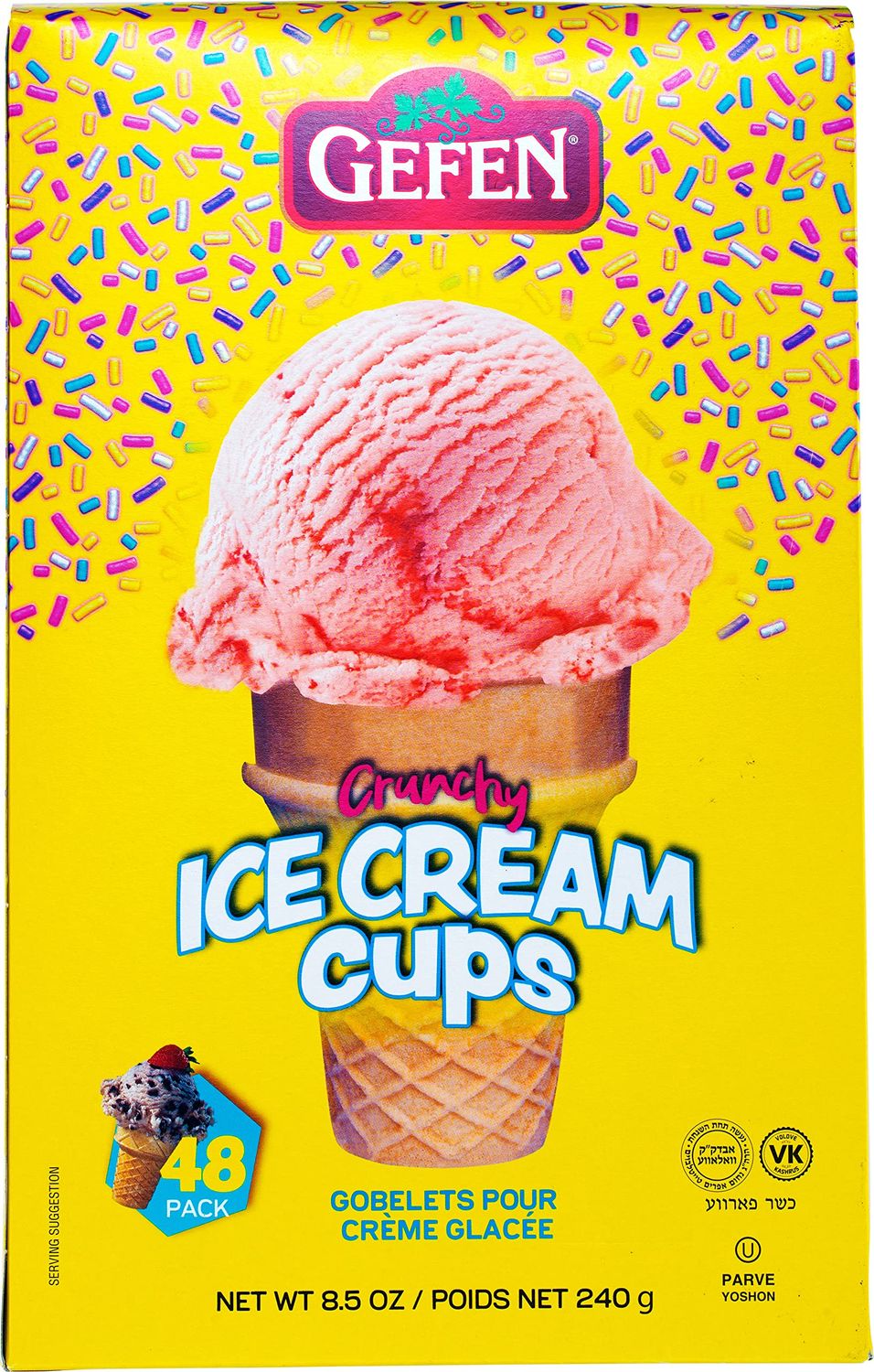 Gefen Ice Cream Cone Cups, (48 Cups) | Sugar Free | Crunchy &amp; Delicious | Great for Parties and Birthdays | Kosher