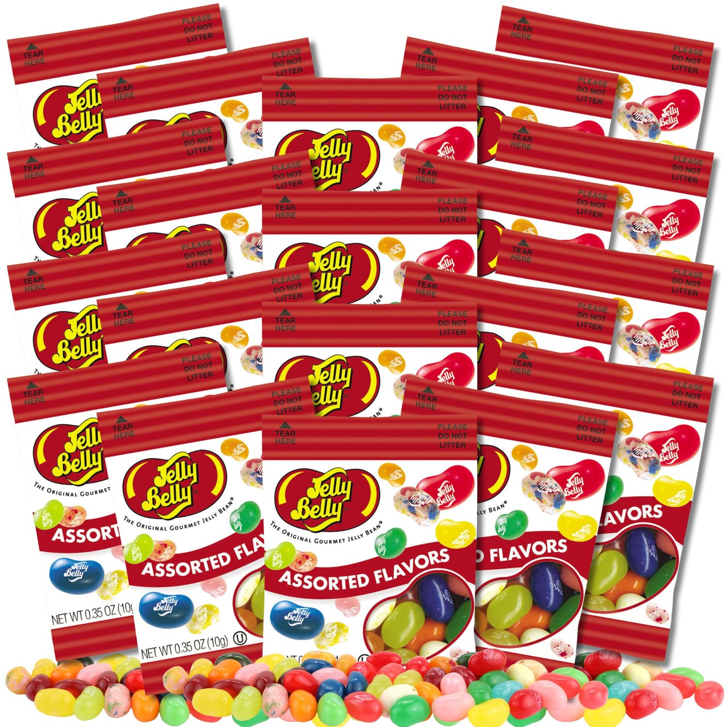 20 Mini Packs of Assorted Flavor Jelly Beans, Individually Bagged for Christmas Stockings or Birthday Party Favors, Bulk Chewy Candy