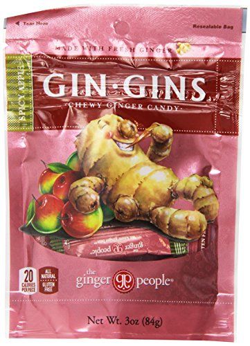GIN GINS Apple Chewy Ginger Candy by The Ginger People - Anti-Nausea and Digestion Aid, Individually Wrapped Healthy Candy - Spicy Apple Flavor, 3 oz Bags - Pack of 3 (9 oz)