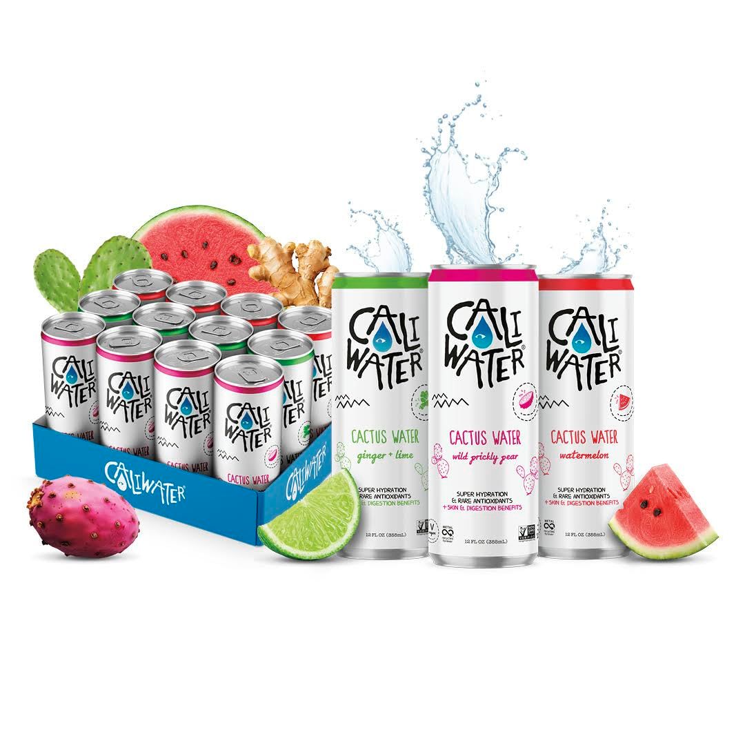 Caliwater - Organic Cactus Water - Variety Pack - Ginger Lime, Prickly Pear, Watermelon - Coconut Water Alternative - Plant Based Hydration - Skin Care, Electrolyte Drinks - Flavored Water - 12 Cans