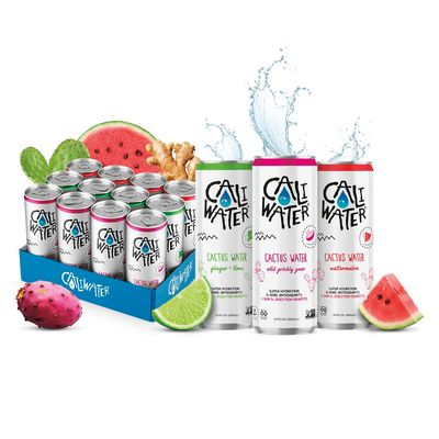 Caliwater - Organic Cactus Water - Variety Pack - Ginger Lime, Prickly Pear, Watermelon - Coconut Water Alternative - Plant Based Hydration - Skin Care, Electrolyte Drinks - Flavored Water - 12 Cans