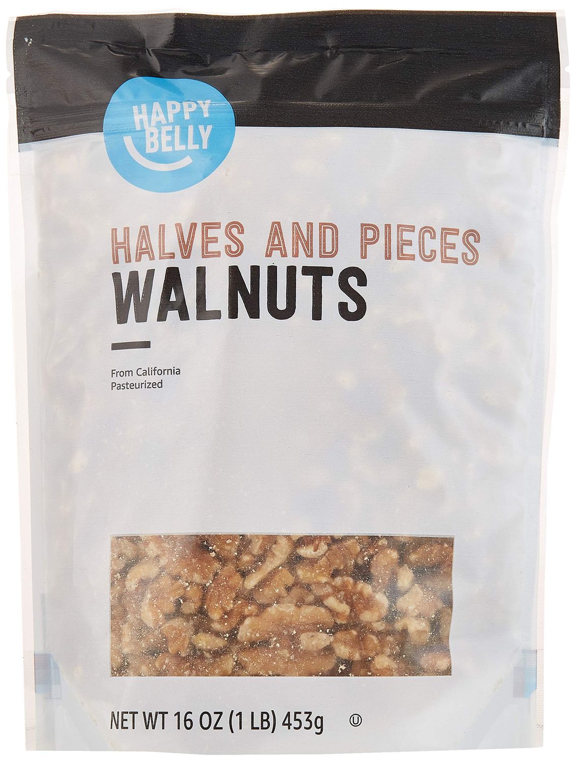 Amazon Brand - Happy Belly California Walnuts Halves and Pieces, 16 ounce (Pack of 2)