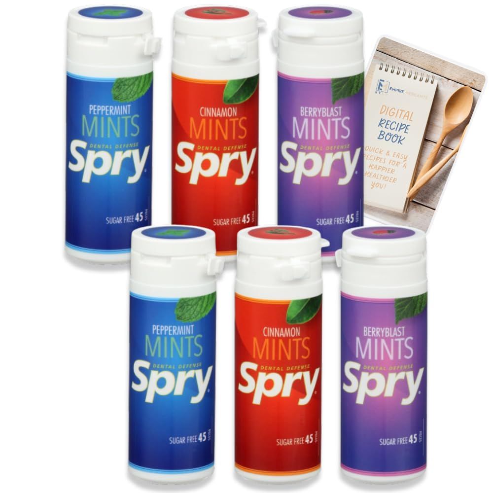 Spry 100 Xylitol Mints Variety Pack of 6 SugarFree GlutenFree Natural NonGMO Breath Mints for Oral Health Gum Care Dental Defense and Dry Mouth Relief 162g total 270 mints