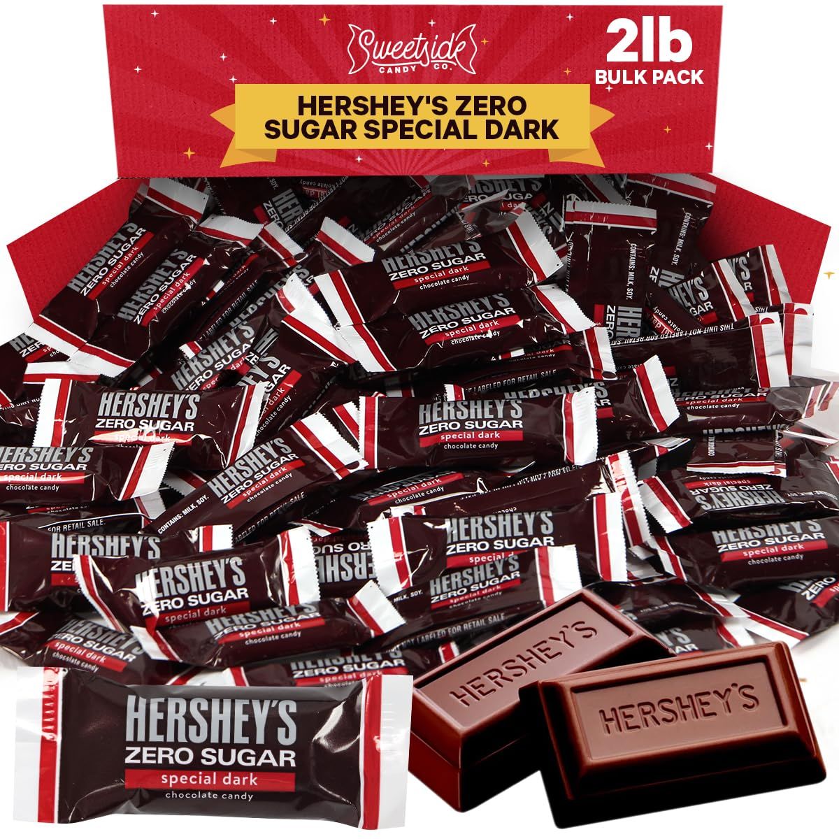 Zero sugar - 2 pounds - Special Dark Chocolate Candy Bulk Pack Individually Wrapped Sugar Free Chocolate Candy Bar Snack Size for Office Cravings.