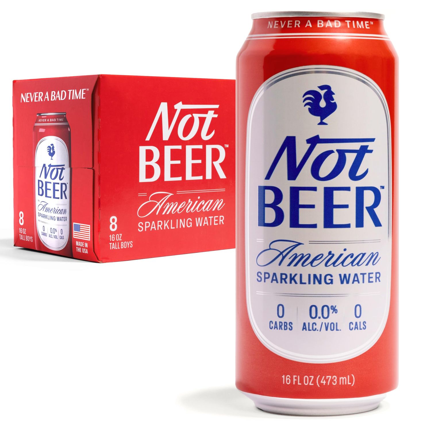 Not Beer American Sparkling Water Mineral  Electrolyte Blend 16oz Tallboy Cans Pack of 8 Original