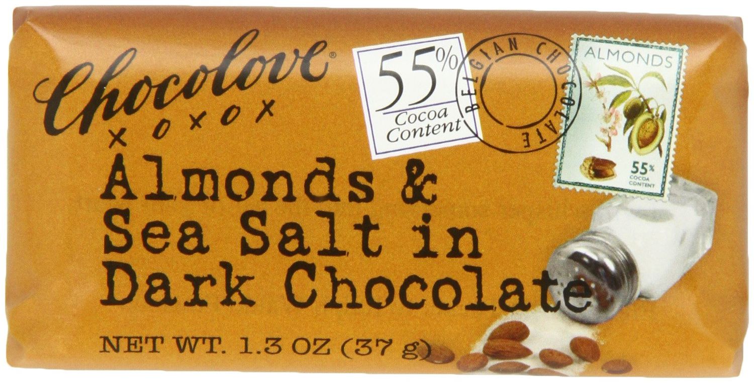 Chocolove Chocolate Bar, Almonds &amp; Sea Salt in Dark Chocolate, 1.3 Ounce (Pack of 12)