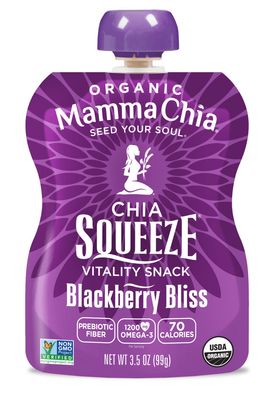 Mamma Chia Organic Vitality Squeeze Snack, Blackberry Bliss, 3.5 Ounce (Pack of 24) Chia Pouches. USDA Organic, Non-GMO, Vegan, Gluten Free, and Kosher. Fruit and Vegetables with only 70 Calories
