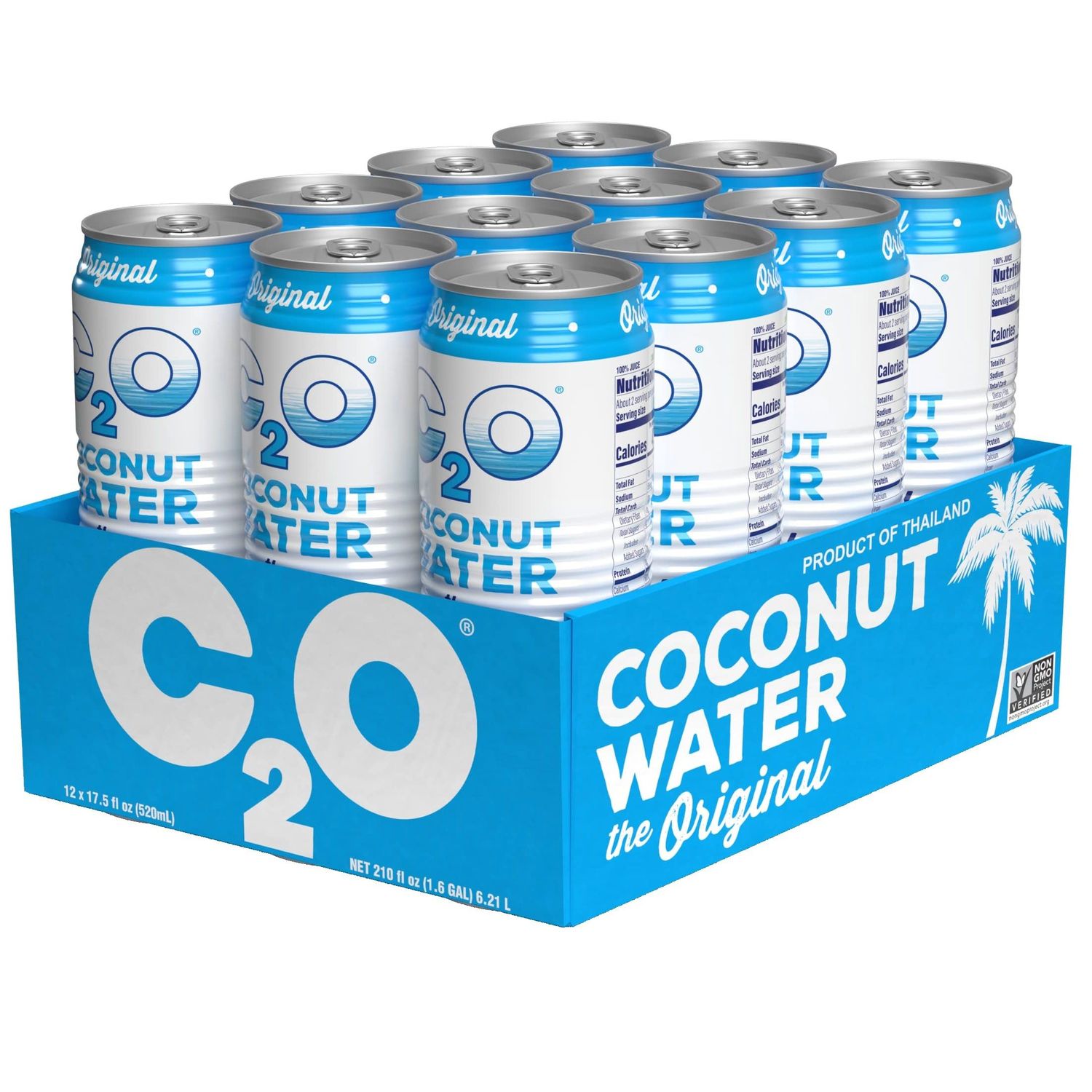 C2O - Coconut Water, The Original Flavor (12 Pack) - Made with Fresh Coconut Water, Plant Based - Non GMO Canned Water - Natural Hydration, Essential Electrolytes, &amp; Potassium - 12 Cans, 17.5 FL OZ