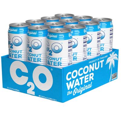 C2O - Coconut Water, The Original Flavor (12 Pack) - Made with Fresh Coconut Water, Plant Based - Non GMO Canned Water - Natural Hydration, Essential Electrolytes, &amp; Potassium - 12 Cans, 17.5 FL OZ