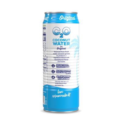 C2O - Coconut Water, The Original Flavor (12 Pack) - Made with Fresh Coconut Water, Plant Based - Non GMO Canned Water - Natural Hydration, Essential Electrolytes, &amp; Potassium - 12 Cans, 17.5 FL OZ