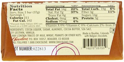 Chocolove Chocolate Bar, Almonds &amp; Sea Salt in Dark Chocolate, 1.3 Ounce (Pack of 12)