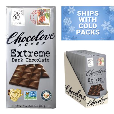 Chocolove Extreme Dark Chocolate Bars | 88% Cocoa | Rich and Intense Flavor | Made with Premium Belgium Dark Chocolate | Non-GMO &amp; Gluten-Free, 3.2 oz Bar (12 Pack)