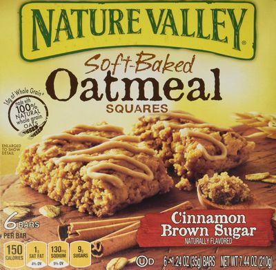 Nature Valley, Soft Baked Oatmeal Squares, Cinnamon Brown Sugar, 7.44oz Box (Pack of 4)