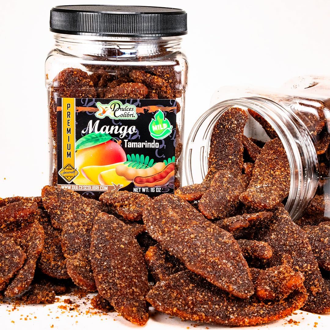 Dulces Colibri - Mango Tamarindo | PREMIUM | MILD | Family Size - 16oz Jar | Mess Free | Soft Chewy Mango Slices |
