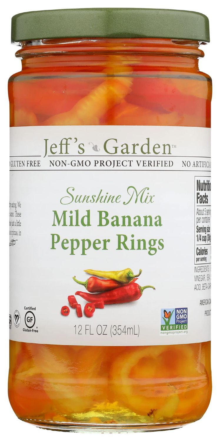 Jeff&#39;s Garden Mild Banana Pepper Rings, Gluten Free &amp; Non-GMO, 12 FL Oz (Pack of 6)